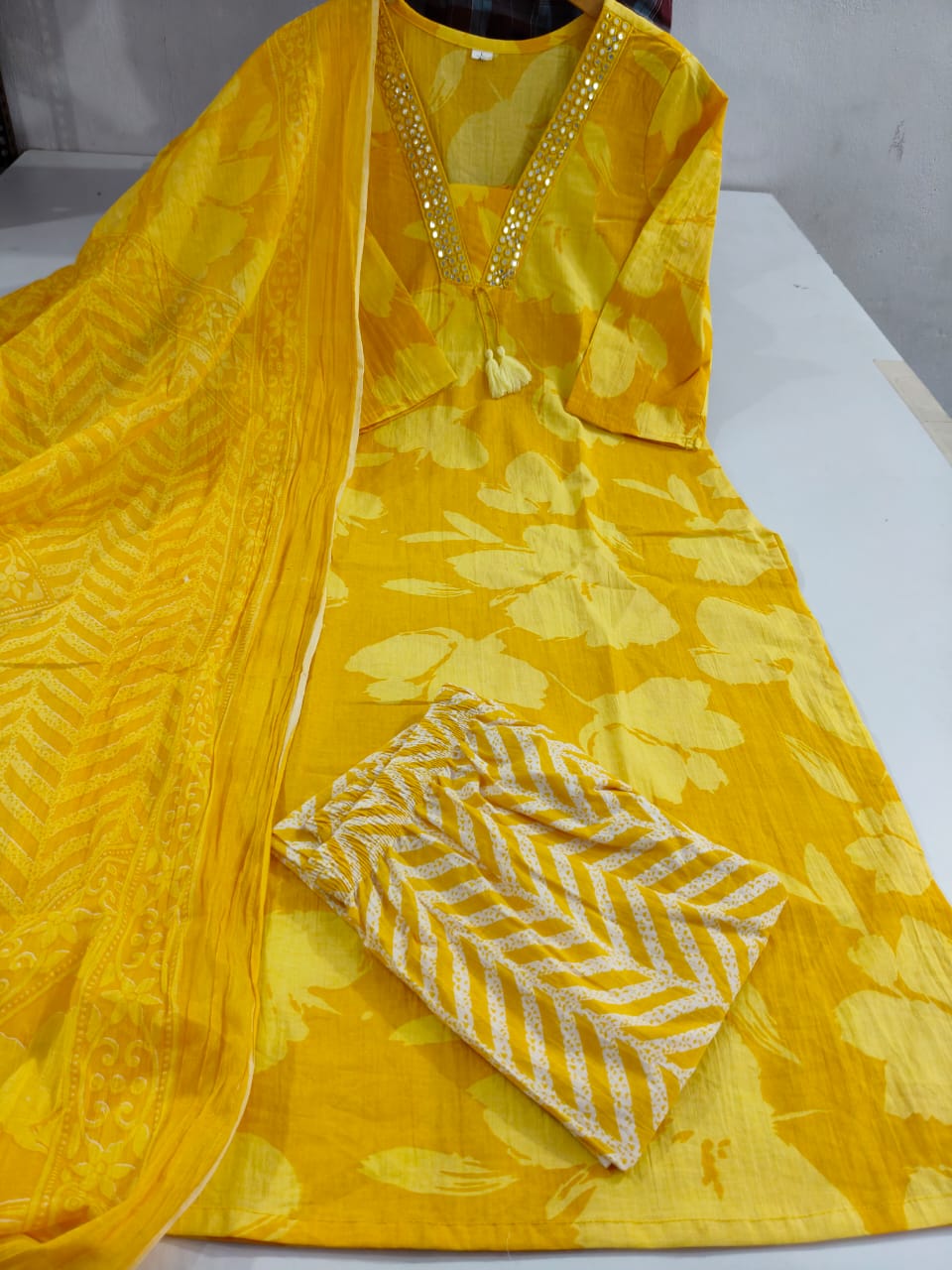 Bannisaa Designer Pure Cotton Set With Hand And Adda Work,  Cotton 3-Piece Kurta Set with Dupatta