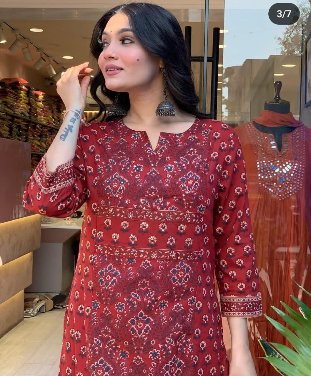 Bannisaa Ajrakh Heritage Red Block Print Pure Cotton 3pc Suit