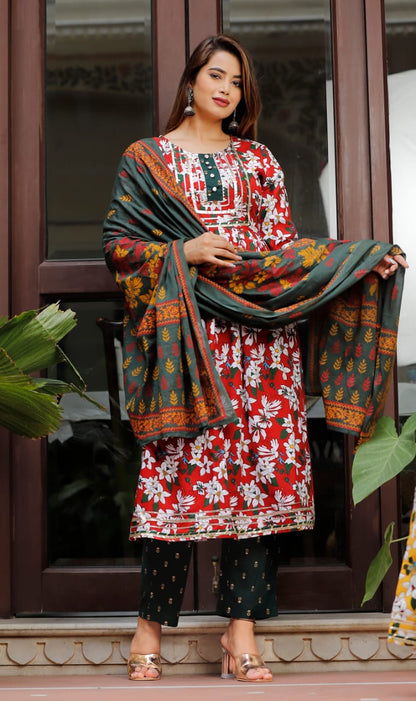 Bannisaa Ruby Floral Print Kurti Set