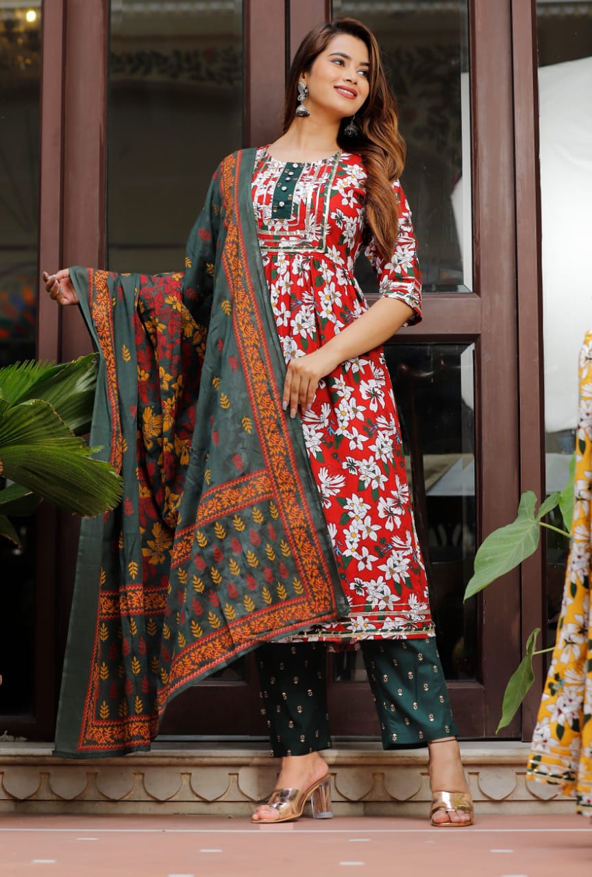 Bannisaa Ruby Floral Print Kurti Set