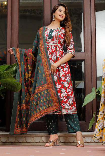 Bannisaa Ruby Floral Print Kurti Set