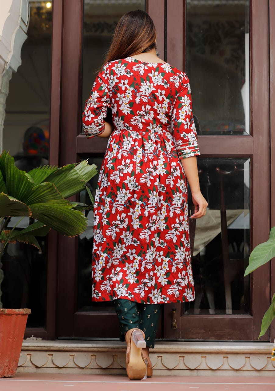 Bannisaa Ruby Floral Print Kurti Set