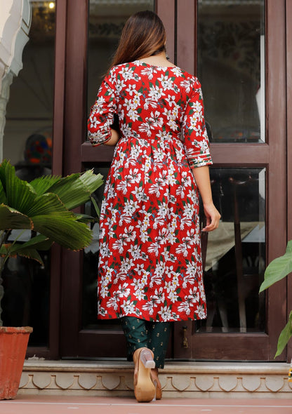 Bannisaa Ruby Floral Print Kurti Set