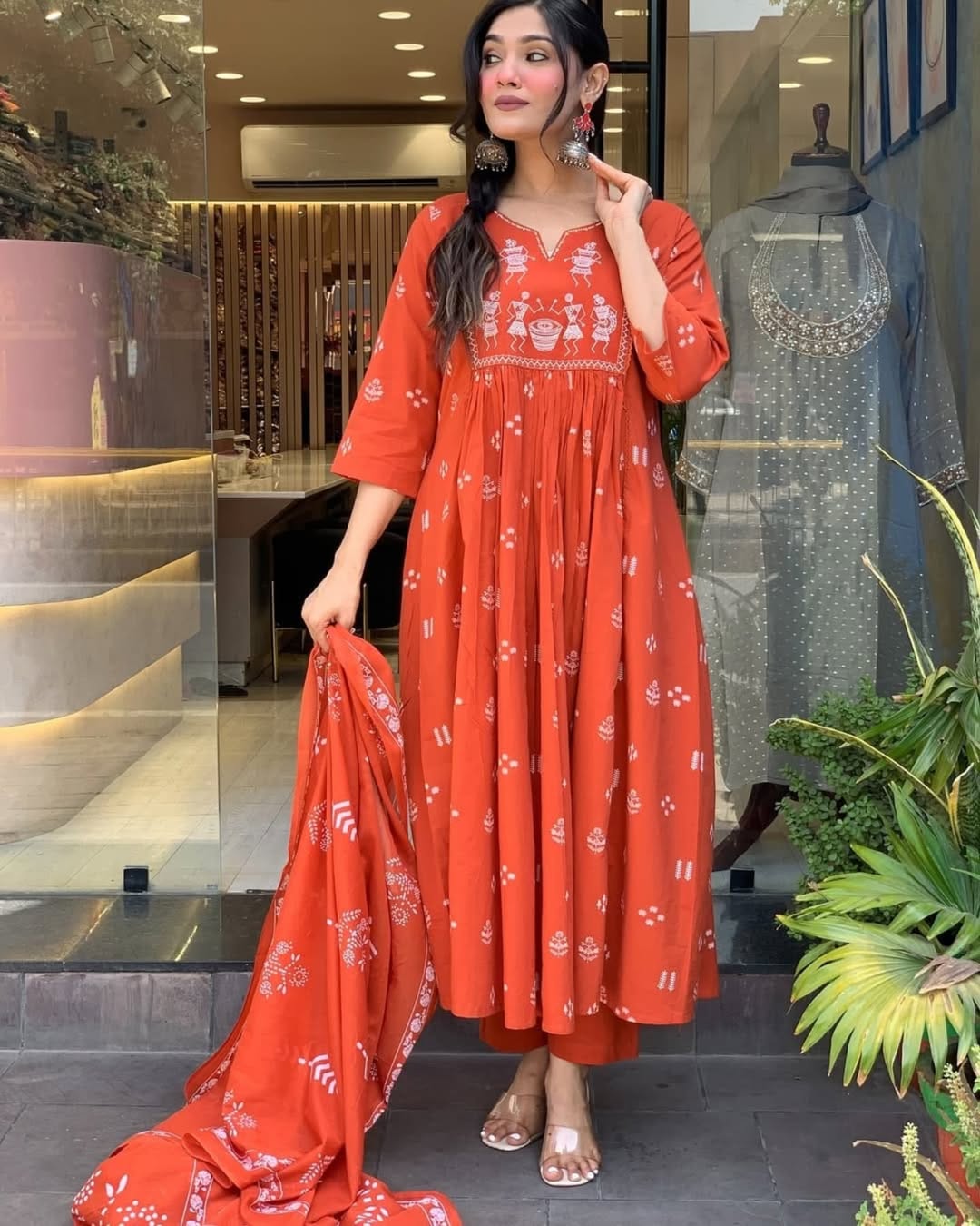 Bannisaa Coral Bliss Embroidered Anarkali Suit Pure Cotton