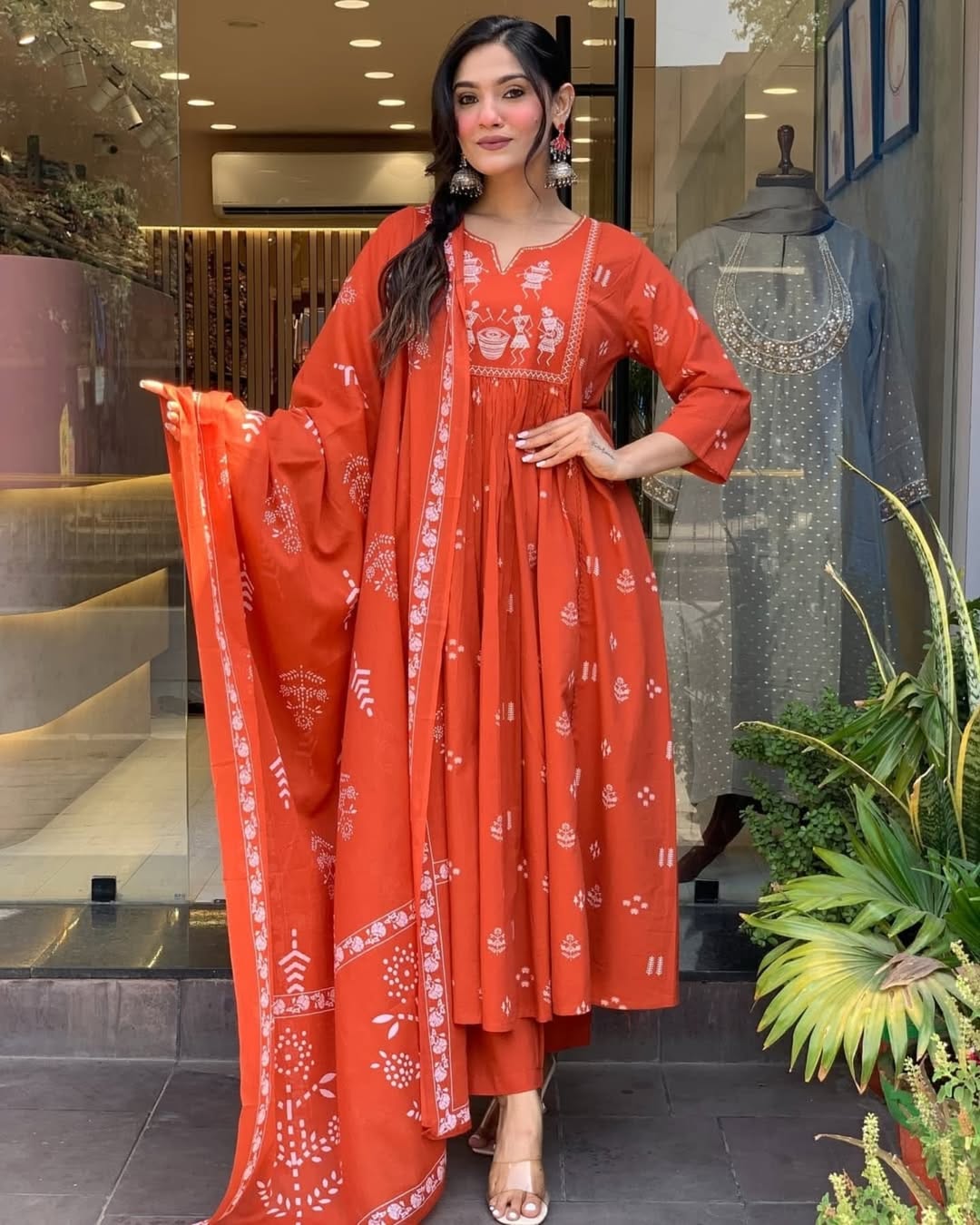 Bannisaa Coral Bliss Embroidered Anarkali Suit Pure Cotton