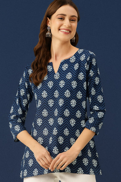Bannisaa Navy Chevron Bloom Kurti