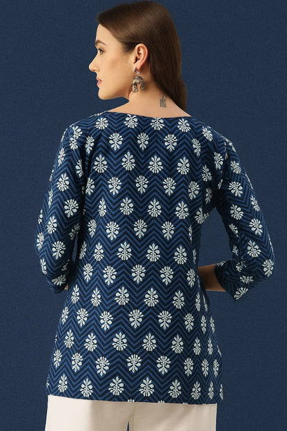 Bannisaa Navy Chevron Bloom Kurti