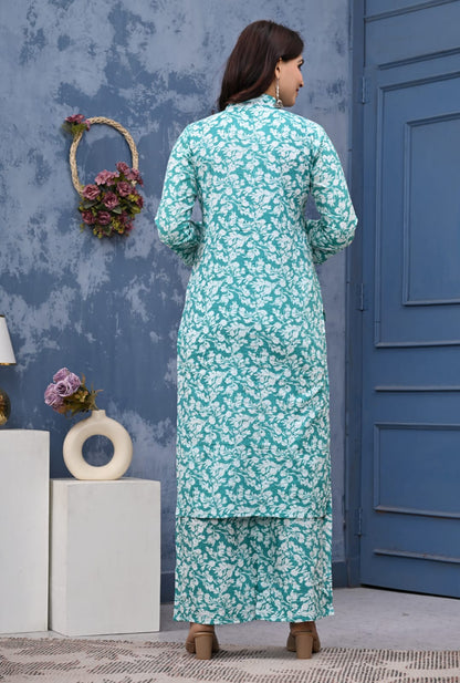 Bannisaa Aqua Bloom Jaipur Cotton Kurta Co-ord Set