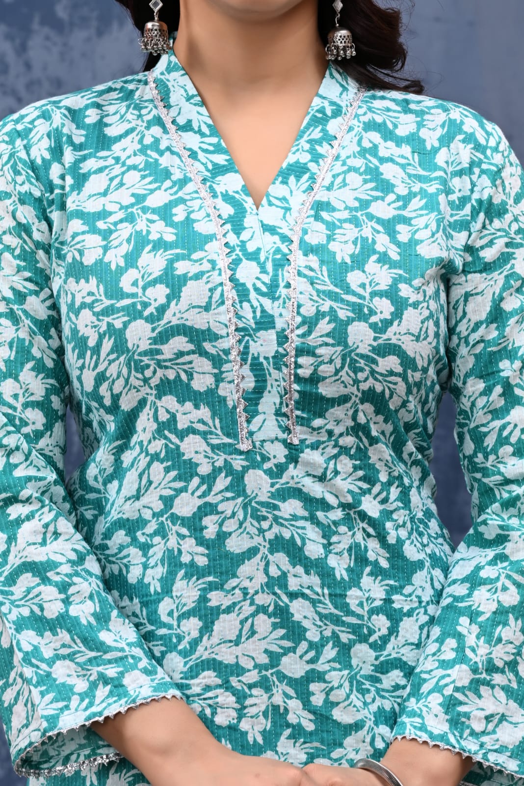 Bannisaa Aqua Bloom Jaipur Cotton Kurta Co-ord Set