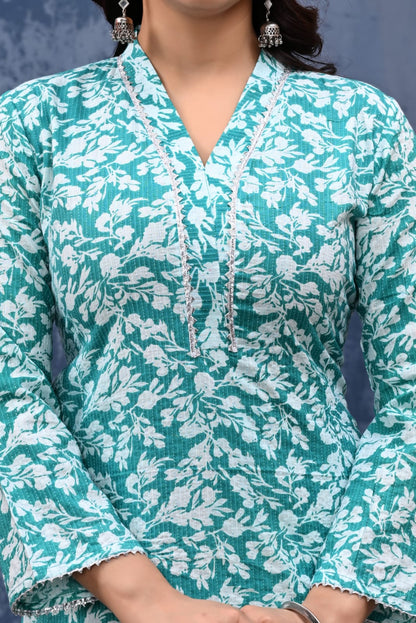 Bannisaa Aqua Bloom Jaipur Cotton Kurta Co-ord Set