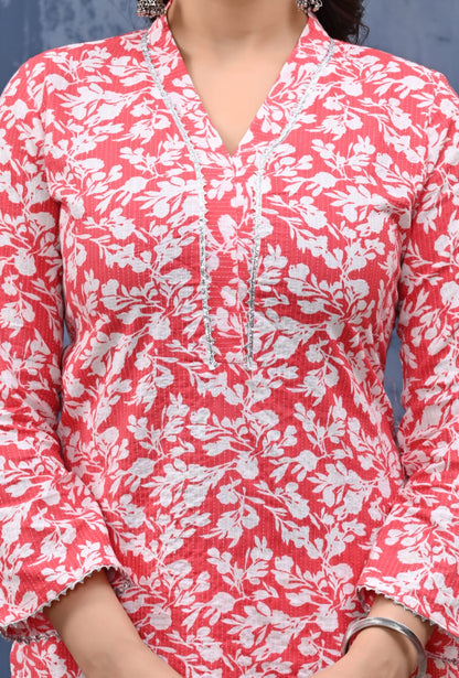 Bannisaa Gulnaar Red Jaipur Cotton Kurta Co-ord Set