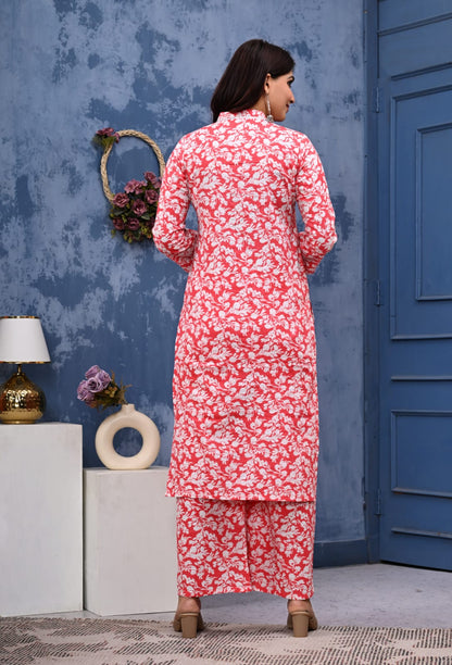 Bannisaa Gulnaar Red Jaipur Cotton Kurta Co-ord Set