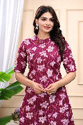 Bannisaa Maroon Floral Printed Cotton Kurti Co-ord Set with Pant