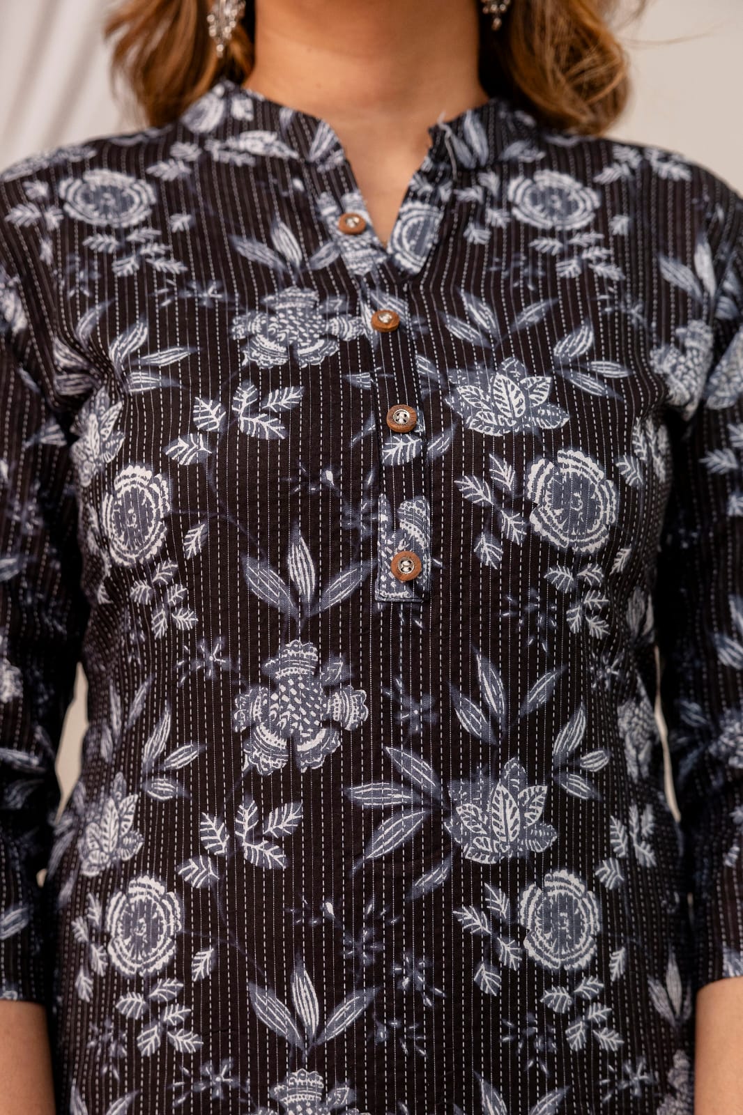 Bannisaa Black Floral A-Line Cotton Kurta Dress