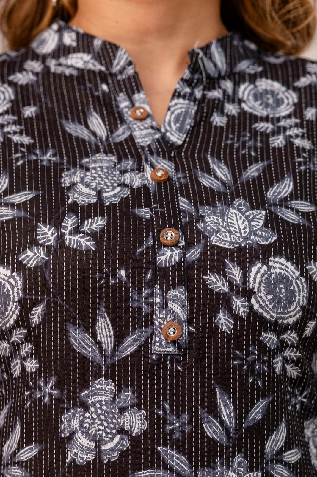 Bannisaa Black Floral A-Line Cotton Kurta Dress