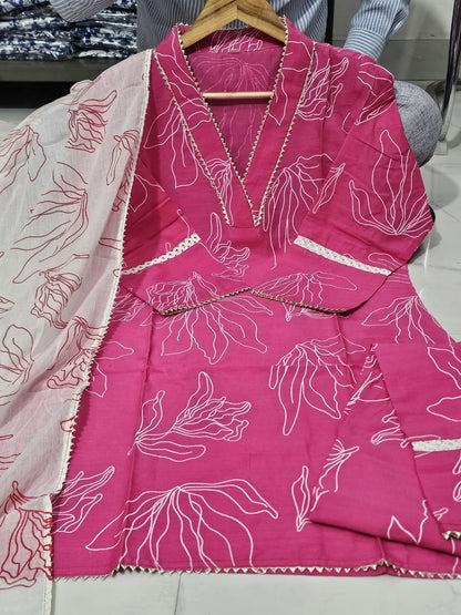 Bannisaa Gulbahaar Blush Pink Embroidered Cotton 3-Piece Suit Set