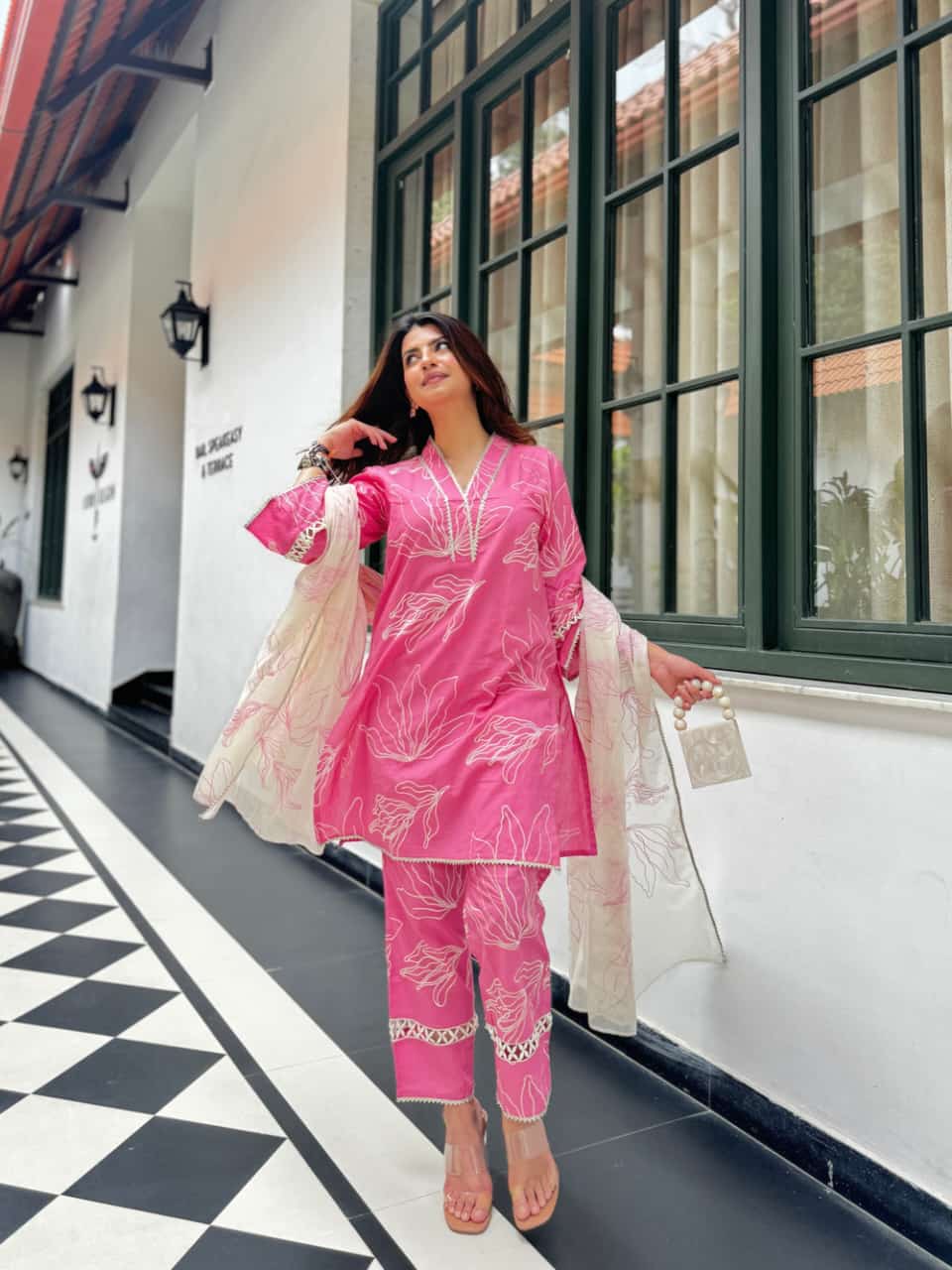 Bannisaa Gulbahaar Blush Pink Embroidered Cotton 3-Piece Suit Set