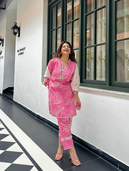 Bannisaa Gulbahaar Blush Pink Embroidered Cotton 3-Piece Suit Set