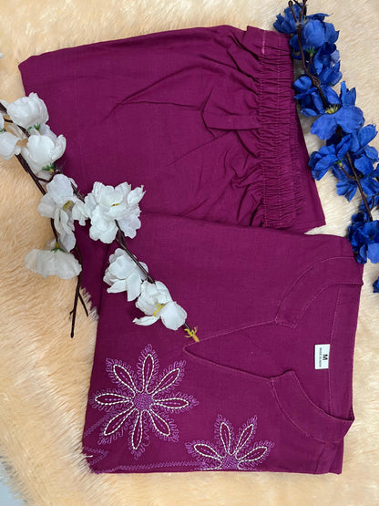 Bannisaa Fuchsia Bloom Embroidered Cotton Co-ord Set