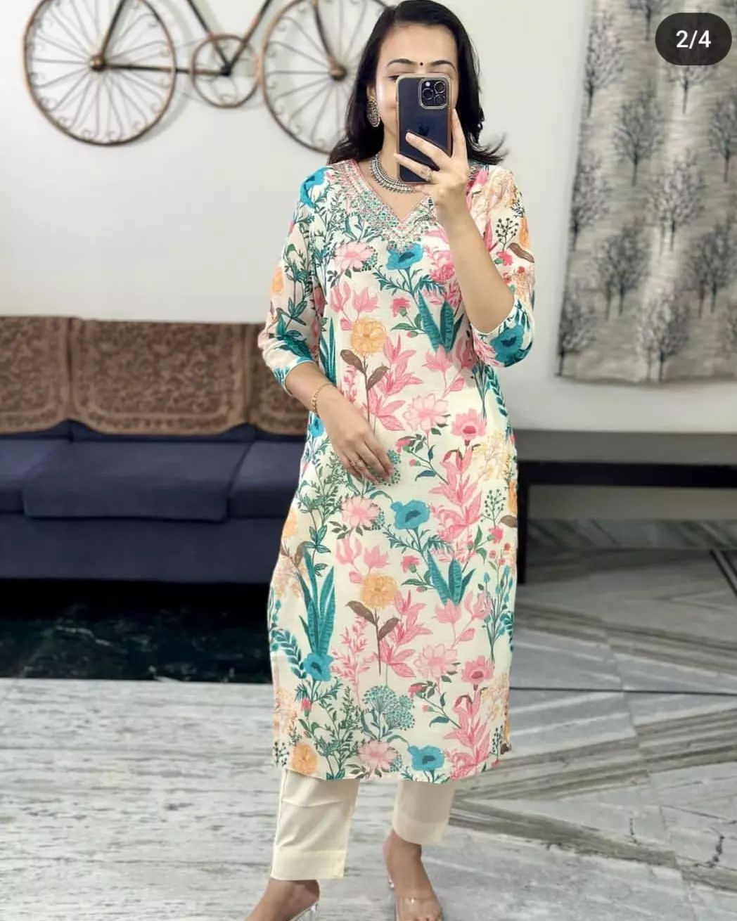 Bannisaa Ivory & Pastel Floral Organza 3-Piece Kurta Set with Dupatta