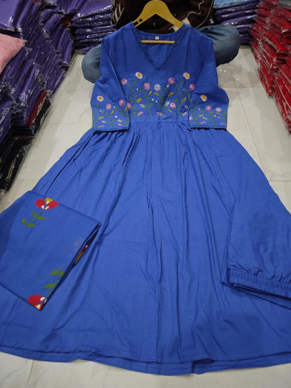 Slate Blue Embroidered 3 piece Anarkali Kurta Set