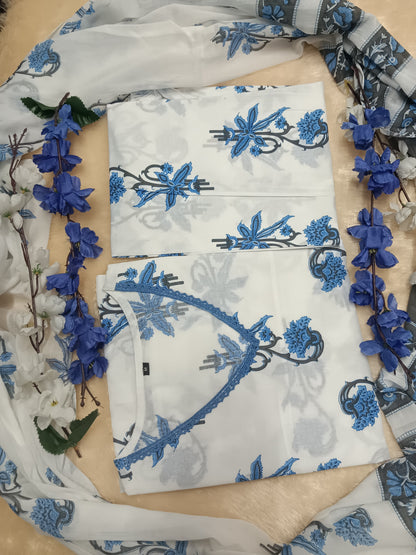 Bannisaa Azure Bloom 3 piece Kurta Set