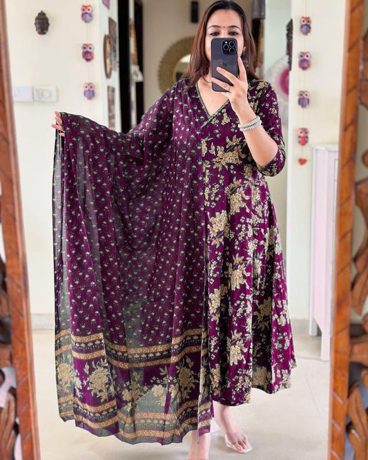 Bannisaa Rich Angrakha with Sanganeri print 3-Piece Kurta Set