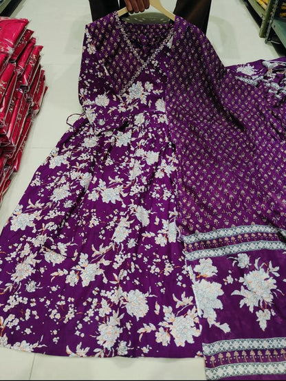 Bannisaa Rich Angrakha with Sanganeri print 3-Piece Kurta Set