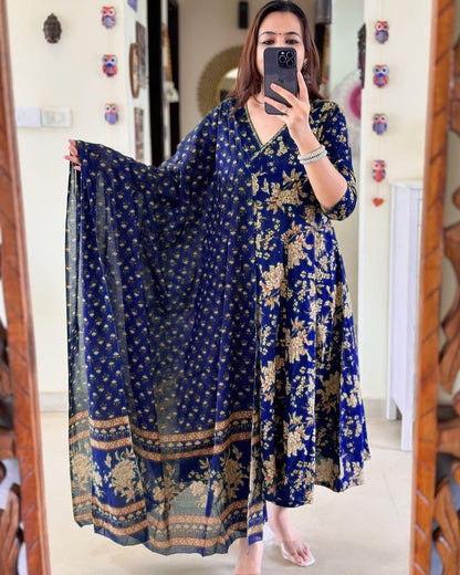 Bannisaa Rich Angrakha with Sanganeri print 3-Piece Kurta Set