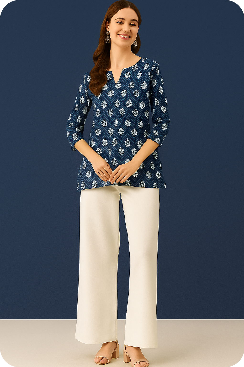 Bannisaa Navy Chevron Bloom Kurti