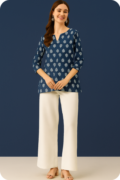 Bannisaa Navy Chevron Bloom Kurti